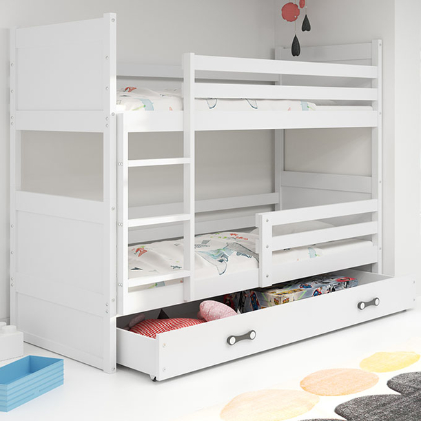 LIT ADOLESCENT SUPERPOSÉ RICO LE CADRE EN BLANC LES PANNEAUX BLANCS LE TIROIR EN BLANC SANS MATELAS 90 X 200