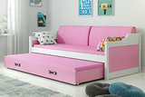 Lit ado gigogne David 90X200 avec matelas et tiroir, blanc/rose