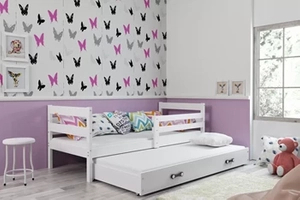 Lit ado gigogne Éric 90X200 avec matelas et tiroir, blanc