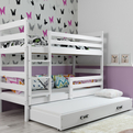 Lit ado superposé 3 places Éric 90X200 avec matelas et tiroir, blanc