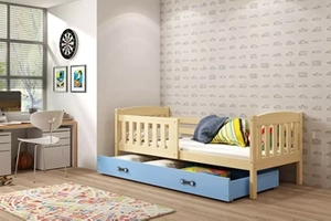 Lit ado simple Jacquot 80X190 avec tiroir, pin/bleu