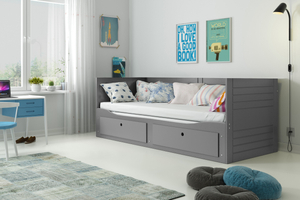 Lit ado gigogne Hermès 80X200 avec matelas et tiroir, gris