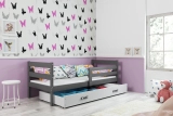 Lit ado simple Éric 80X190 avec matelas et tiroir, gris/blanc
