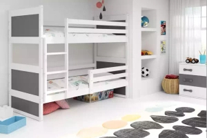 LIT ADOLESCENT SUPERPOSÉ RICO LE CADRE EN BLANC LES PANNEAUX GRIS SANS TIROIR SANS MATELAS 90 X 190