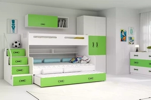 Lit ado superposé 3 places Max 3 120X200 avec matelas et tiroir, vert