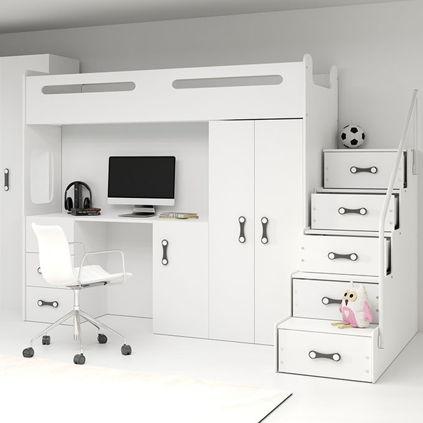 Lit ado simple Max 4 80X200 avec matelas et bureau, blanc