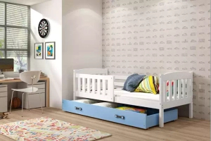 Lit ado simple Jacquot 90X190 avec tiroir, blanc/bleu