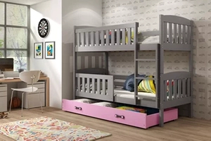 LIT ADOLESCENT SUPERPOSÉ KUBUS LE CADRE EN GRIS LE TIROIR EN ROSE SANS MATELAS 90 X 200