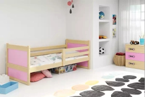 Lit ado simple Rico 90X190 avec matelas, pin/rose