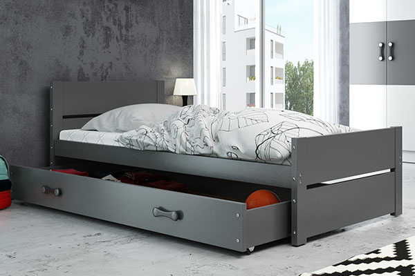 Lit ado simple Bart 90X200 avec matelas et tiroir, gris