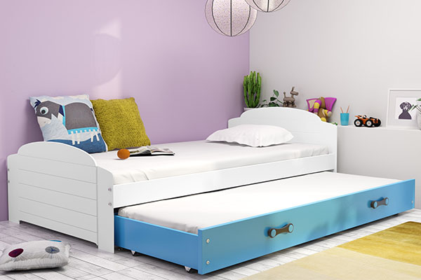 Lit ado gigogne Lili 90X200 avec matelas et tiroir, blanc/bleu