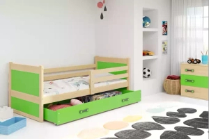 Lit ado simple Rico 90X190 avec tiroir, pin/vert