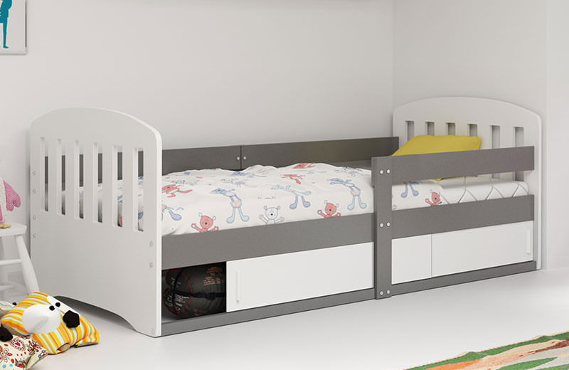 Lit enfant simple Classique 80X160 avec rangement, gris
