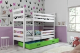 Lit ado superposé Éric 90X200 avec matelas et tiroir, blanc/vert