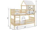 Lit superposé cabane avec toit – Kacper en bois naturel 90x190