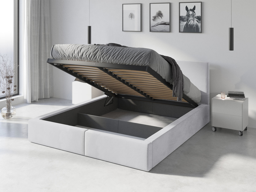 Lit double rembourré Le Hilton 140X200 avec matelas et coffre, blanc