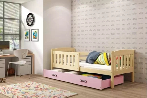 Lit ado simple Jacquot 90X190 avec tiroir, pin/rose