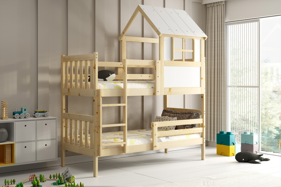 Lit ado superposé Gaspard 90X190 avec matelas, bois naturel