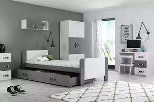 Lit ado simple Darek 80X200 avec matelas et tiroir, gris