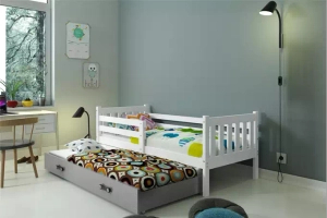 Lit ado gigogne Carino 90X190 avec matelas et tiroir, blanc/gris