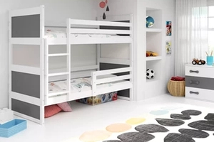 LIT ADOLESCENT SUPERPOSÉ RICO LE CADRE EN BLANC LES PANNEAUX GRIS SANS TIROIR SANS MATELAS 90 X 200