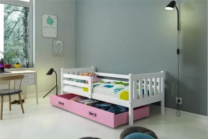 Lit ado simple Carino 90X190 avec matelas et tiroir, blanc/rose
