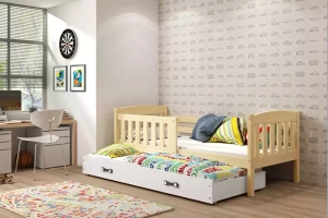 Lit ado gigogne Jacquot 90X190 avec matelas et tiroir, pin/blanc