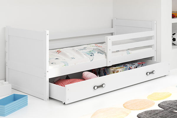 Lit ado simple Rico 90X200 avec matelas et tiroir, blanc
