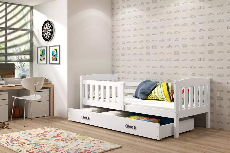 Lit ado simple Jacquot 90X190 avec matelas et tiroir, blanc