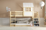 Lit mezzanine cabane avec escaliers et toit – mezzanine en bois naturel 90x200