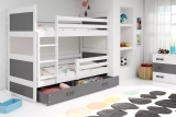 LIT ADOLESCENT SUPERPOSÉ RICO LE CADRE EN BLANC LES PANNEAUX GRIS LE TIROIR EN GRIS SANS MATELAS 90 X 200