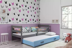 Lit ado gigogne Éric 90X190 avec matelas et tiroir, gris/bleu