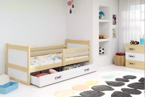 Lit ado simple Rico 90X190 avec matelas et tiroir, pin/blanc