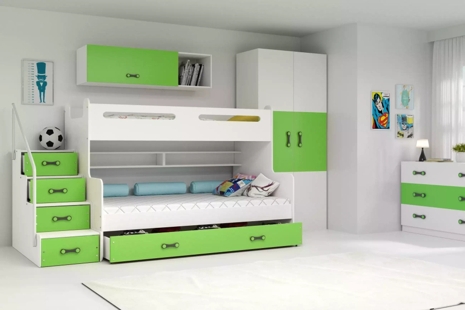 Lit ado superposé Max 3 120X200 avec matelas et tiroir, vert