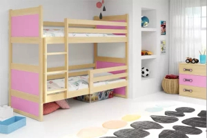 Lit ado superposé Rico 90X190 avec matelas, pin/rose