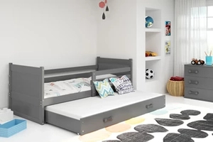 Lit ado gigogne Rico 90X200 avec matelas et tiroir, gris