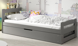 Lit ado simple Erni 90X200 avec matelas et coffre, gris