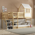 Lit mezzanine cabane avec escaliers et toit – mezzanine en bois naturel 90x200
