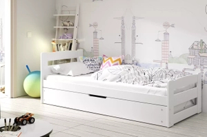 Lit ado simple Erni 90X200 avec matelas et coffre, blanc