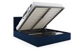 Lit double rembourré Le Hilton 180X200 avec matelas et coffre, bleu