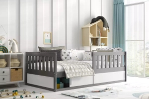 Lit enfant simple SMART 80X160 avec matelas et rangement, gris