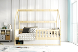 Lit enfant simple Smart 2 Cabane 80X160 avec rangement, bois naturel