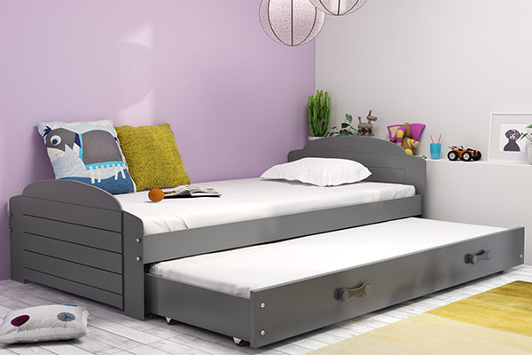 Lit ado gigogne Lili 90X200 avec matelas et tiroir, gris