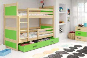Lit ado superposé Rico 90X190 avec matelas et tiroir, pin/vert