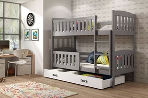 Lit ado superposé Jacquot 90X200 avec matelas et tiroir, gris/blanc
