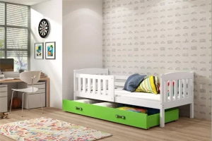 Lit ado simple Jacquot 90X190 avec tiroir, blanc/vert