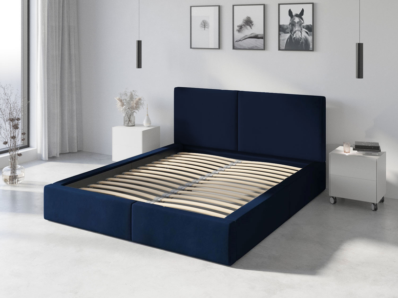 Lit double rembourré Le Hilton 120X200, bleu 